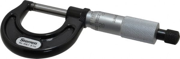 Starrett - 0 to 1" Range, 0.001" Graduation, Mechanical Outside Micrometer - Ratchet Stop Thimble, Accurate to 0.0001" - Exact Tooling
