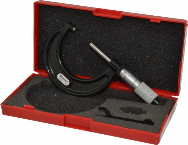 Starrett - 1 to 2" Range, 0.001" Graduation, Mechanical Outside Micrometer - Ratchet Stop Thimble, Accurate to 0.0001" - Exact Tooling