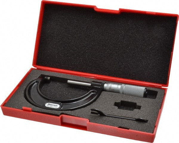 Starrett - 1 to 2" Range, 0.0001" Graduation, Mechanical Outside Micrometer - Friction Thimble, Accurate to 0.00005" - Exact Tooling