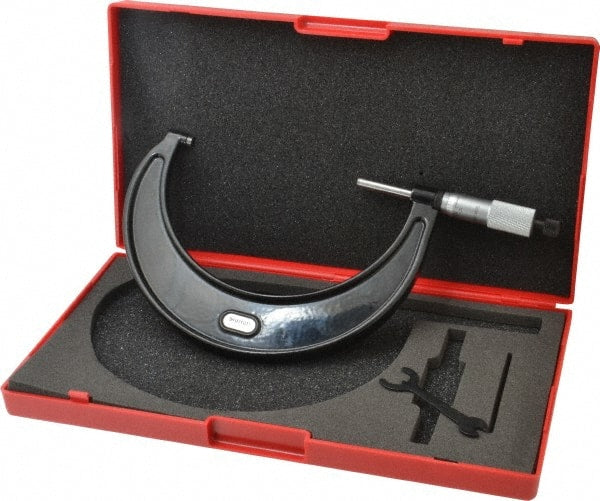 Starrett - 4 to 5" Range, 0.001" Graduation, Mechanical Outside Micrometer - Ratchet Stop Thimble, Accurate to 0.00015" - Exact Tooling