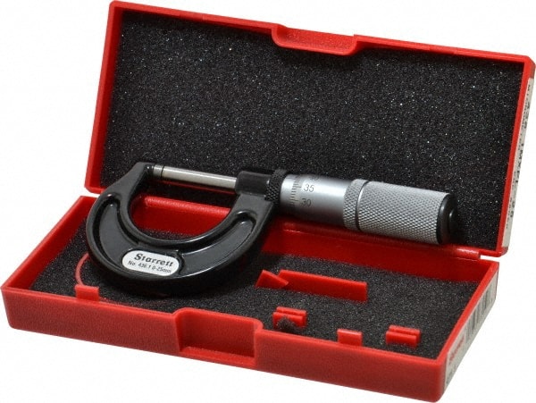 Starrett - 0 to 25mm Range, 0.01mm Graduation, Mechanical Outside Micrometer - Friction Thimble, Accurate to 0.002mm - Exact Tooling