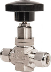Ham-Let - 5,000 Max psi, 3/8" Pipe, 316 Grade Stainless Steel, Inline Stem Regulating Instrumentation Needle Valve - Compression x Compression End Connections, Swaglok SS-1RS6 - Exact Tooling