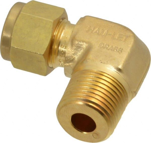 Ham-Let - 3/8" OD, Brass Male Elbow - Comp x MNPT Ends - Exact Tooling