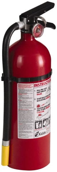 Kidde - 5 Lb, 3-A:40-B:C Rated, Dry Chemical Fire Extinguisher - 4-1/2" Diam x 16.07" High, 195 psi, 18' Discharge in 15 sec, Rechargeable, Seamless Aluminum Cylinder - Exact Tooling