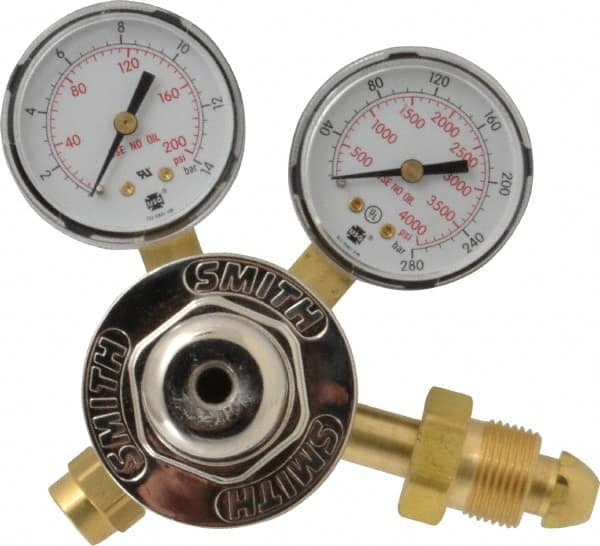 Miller-Smith - 580 CGA Inlet Connection, Female Fitting, 150 Max psi, Argon & Nitrogen Welding Regulator - 5/8-18 RH Internal Thread, Right Hand Rotation - Exact Tooling