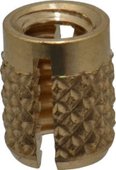 E-Z LOK - #6-32 UNC Brass Flush Press Fit Threaded Insert for Plastic - 1/4" OAL, 0.199" Insert Diam, 3/16" Hole Diam, 3/16" Drill - Exact Tooling