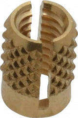 E-Z LOK - #8-32 UNC Brass Flush Press Fit Threaded Insert for Plastic - 5/16" OAL, 0.23" Insert Diam, 7/32" Hole Diam, 7/32" Drill - Exact Tooling