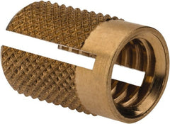 E-Z LOK - 5/16-18 UNC Brass Flush Press Fit Threaded Insert for Plastic - 9/16" OAL, 0.389" Insert Diam, 3/8" Hole Diam, 3/8" Drill - Exact Tooling