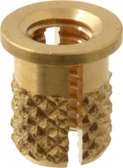 E-Z LOK - #8-32 UNC Brass Flanged Press Fit Threaded Insert for Plastic - 5/16" OAL, 0.23" Insert Diam, 7/32" Hole Diam, 7/32" Drill - Exact Tooling