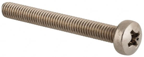 Value Collection - M4x0.70 Metric Coarse, 35mm Length Under Head Phillips Drive Machine Screw - Pan Head, Grade 18-8 & A2 Stainless Steel, Uncoated, Without Washer - Exact Tooling