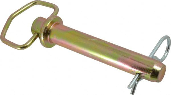 Made in USA - 1" Pin Diam, 5-3/4" Long, Zinc Plated Steel Pull Ring Hitch Pin - 4-3/4" Usable Length - Exact Tooling