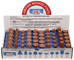 Made in USA - 50 Piece Aluminum Oxide Vitrified Mounted Stone Abrasive Point Set - Includes Shapes A4, A12, A14, A21, A32, A37, A39, A40, W206 & W218 - Exact Tooling