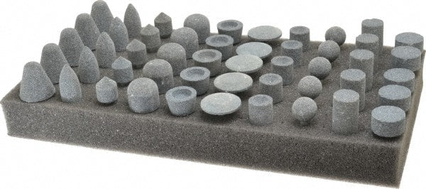 Made in USA - 50 Piece Aluminum Oxide Vitrified Mounted Stone Abrasive Point Set - Includes Shapes A4, A12, A14, A21, A32, A37, A39, A40, W206 & W218 - Exact Tooling