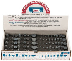 Made in USA - 100 Piece Aluminum Oxide Vitrified Mounted Stone Abrasive Point Set - Includes Shapes B42, B45, B52, B81, B91, B97, B102, B122, B136, W144, W146, W152, W160, W163, W167, W175, W176, W185, W200 & W215 - Exact Tooling