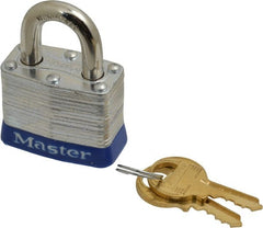 Master Lock - Keyed Alike Retaining Key Conductive Lockout Padlock - 3/4" Shackle Clearance, 9/32" Shackle Diam, 1-1/4" Body Height x 1-9/16" Body Width, Blue, 4 Pins - Exact Tooling