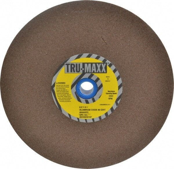Tru-Maxx - 80 Grit Aluminum Oxide Bench & Pedestal Grinding Wheel - 8" Diam x 1" Hole x 1" Thick, 3600 Max RPM, O Hardness, Medium Grade , Vitrified Bond - Exact Tooling
