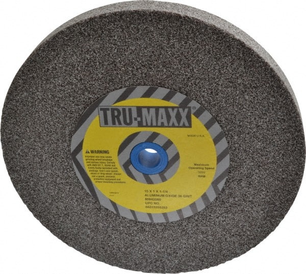 Tru-Maxx - 36 Grit Aluminum Oxide Bench & Pedestal Grinding Wheel - 10" Diam x 1-1/4" Hole x 1" Thick, 3250 Max RPM, P Hardness, Very Coarse Grade , Vitrified Bond - Exact Tooling