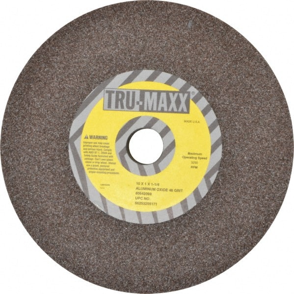 Tru-Maxx - 46 Grit Aluminum Oxide Bench & Pedestal Grinding Wheel - 10" Diam x 1-1/4" Hole x 1" Thick, 3250 Max RPM, P Hardness, Coarse Grade , Vitrified Bond - Exact Tooling
