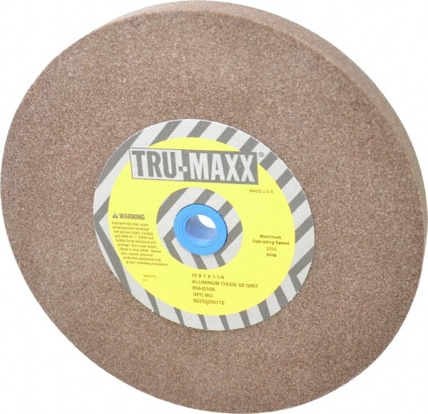 Tru-Maxx - 60 Grit Aluminum Oxide Bench & Pedestal Grinding Wheel - 10" Diam x 1-1/4" Hole x 1" Thick, 3250 Max RPM, P Hardness, Medium Grade , Vitrified Bond - Exact Tooling