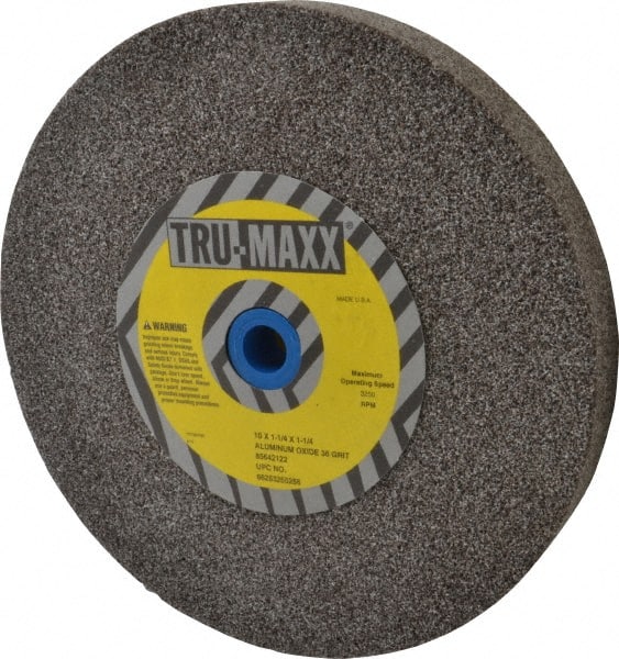 Tru-Maxx - 36 Grit Aluminum Oxide Bench & Pedestal Grinding Wheel - 10" Diam x 1-1/4" Hole x 1-1/4" Thick, 3250 Max RPM, O Hardness, Very Coarse Grade , Vitrified Bond - Exact Tooling
