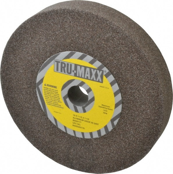 Tru-Maxx - 46 Grit Aluminum Oxide Bench & Pedestal Grinding Wheel - 10" Diam x 1-1/4" Hole x 1-1/2" Thick, 3250 Max RPM, P Hardness, Coarse Grade , Vitrified Bond - Exact Tooling