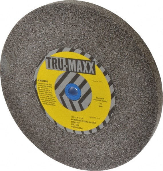 Tru-Maxx - 36 Grit Aluminum Oxide Bench & Pedestal Grinding Wheel - 12" Diam x 1-1/4" Hole x 1" Thick, 2705 Max RPM, P Hardness, Very Coarse Grade , Vitrified Bond - Exact Tooling