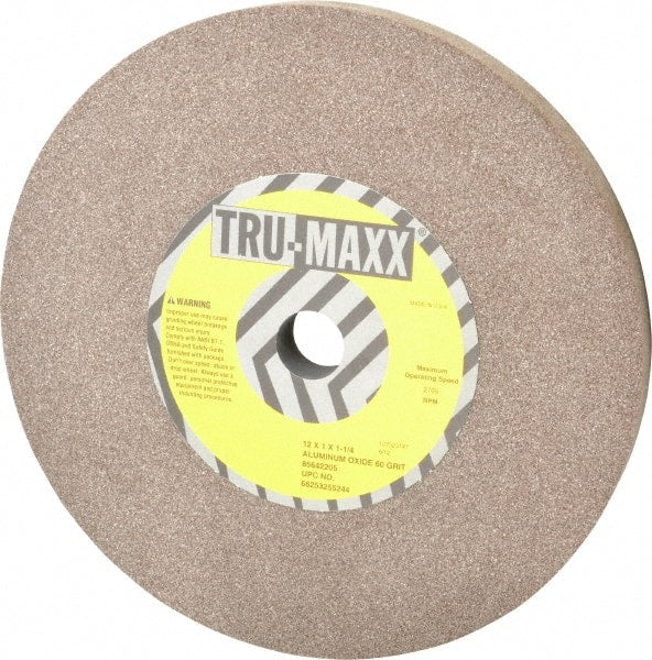 Tru-Maxx - 60 Grit Aluminum Oxide Bench & Pedestal Grinding Wheel - 12" Diam x 1-1/4" Hole x 1" Thick, 2705 Max RPM, P Hardness, Medium Grade , Vitrified Bond - Exact Tooling