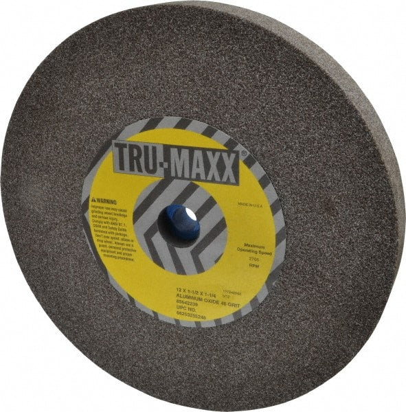 Tru-Maxx - 46 Grit Aluminum Oxide Bench & Pedestal Grinding Wheel - 12" Diam x 1-1/4" Hole x 1-1/2" Thick, 2705 Max RPM, P Hardness, Coarse Grade , Vitrified Bond - Exact Tooling