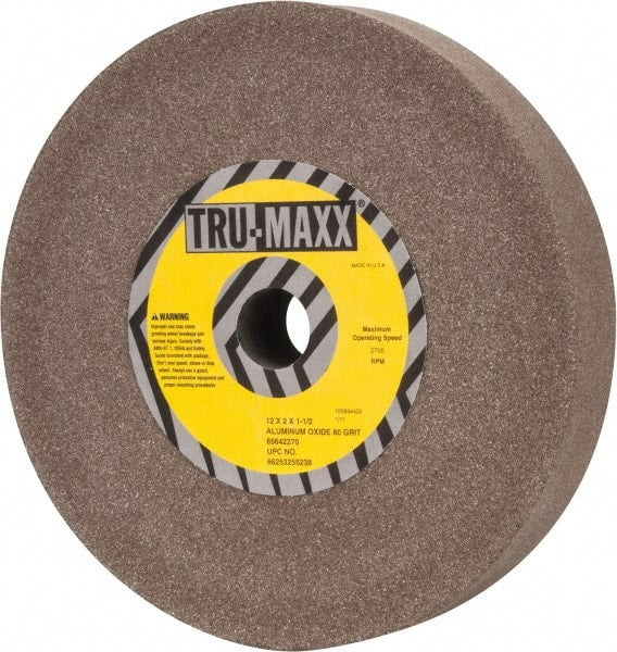 Tru-Maxx - 80 Grit Aluminum Oxide Bench & Pedestal Grinding Wheel - 12" Diam x 1-1/2" Hole x 2" Thick, 2705 Max RPM, P Hardness, Medium Grade , Vitrified Bond - Exact Tooling