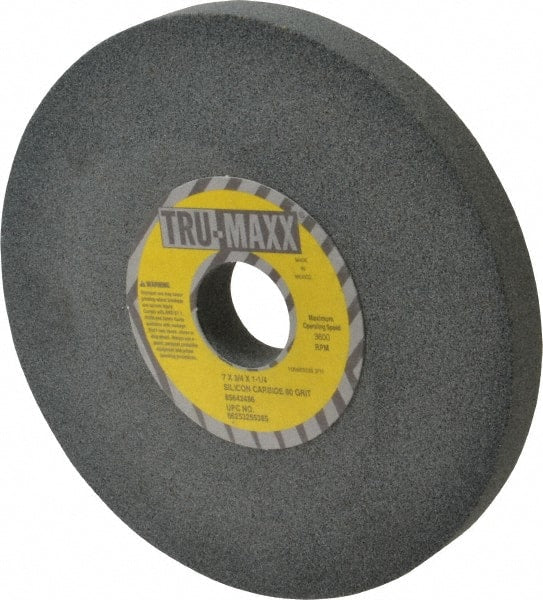 Tru-Maxx - 80 Grit Silicon Carbide Bench & Pedestal Grinding Wheel - 7" Diam x 1-1/4" Hole x 3/4" Thick, 3600 Max RPM, K Hardness, Medium Grade , Vitrified Bond - Exact Tooling