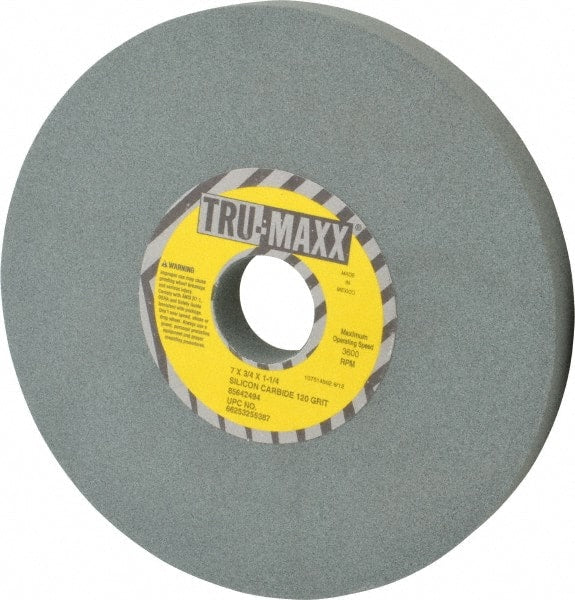 Tru-Maxx - 120 Grit Silicon Carbide Bench & Pedestal Grinding Wheel - 7" Diam x 1-1/4" Hole x 3/4" Thick, 3600 Max RPM, K Hardness, Fine Grade , Vitrified Bond - Exact Tooling