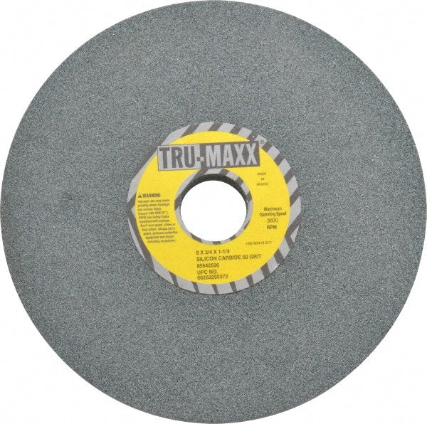 Tru-Maxx - 60 Grit Silicon Carbide Bench & Pedestal Grinding Wheel - 8" Diam x 1-1/4" Hole x 3/4" Thick, 3600 Max RPM, K Hardness, Medium Grade , Vitrified Bond - Exact Tooling