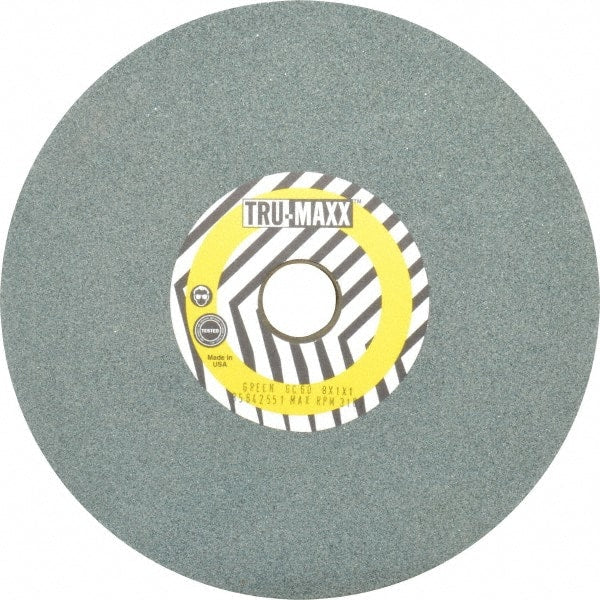Tru-Maxx - 60 Grit Silicon Carbide Bench & Pedestal Grinding Wheel - 8" Diam x 1" Hole x 1" Thick, 3600 Max RPM, K Hardness, Medium Grade , Vitrified Bond - Exact Tooling