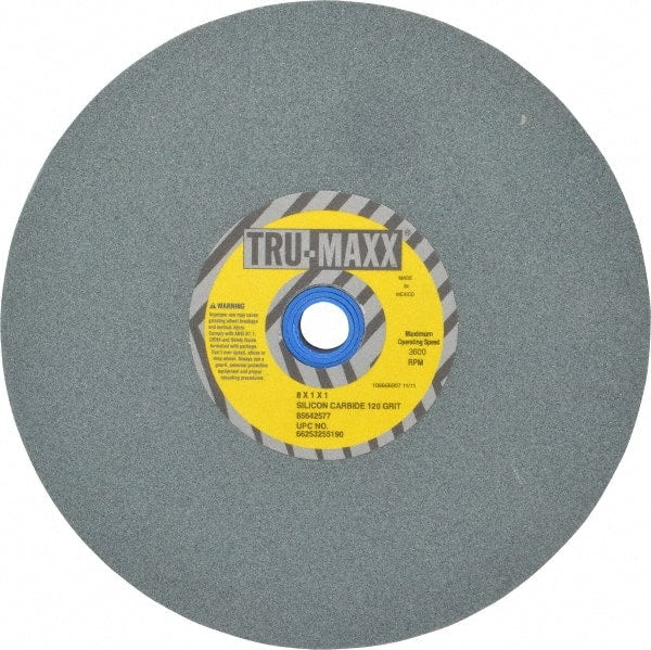 Tru-Maxx - 120 Grit Silicon Carbide Bench & Pedestal Grinding Wheel - 8" Diam x 1" Hole x 1" Thick, 3600 Max RPM, K Hardness, Fine Grade , Vitrified Bond - Exact Tooling