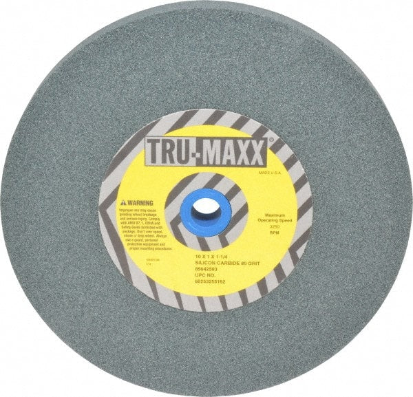 Tru-Maxx - 80 Grit Silicon Carbide Bench & Pedestal Grinding Wheel - 10" Diam x 1-1/4" Hole x 1" Thick, 3250 Max RPM, K Hardness, Medium Grade , Vitrified Bond - Exact Tooling