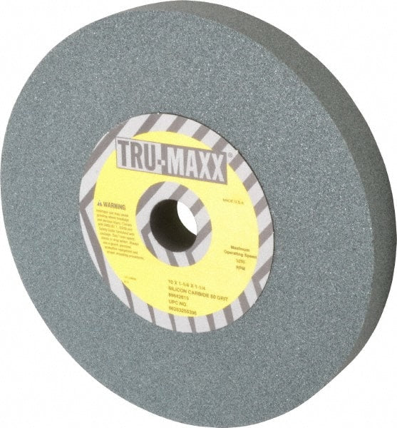 Tru-Maxx - 80 Grit Silicon Carbide Bench & Pedestal Grinding Wheel - 10" Diam x 1-1/4" Hole x 1-1/4" Thick, 3250 Max RPM, K Hardness, Medium Grade , Vitrified Bond - Exact Tooling