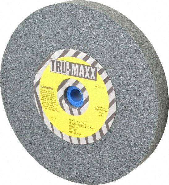 Tru-Maxx - 60 Grit Silicon Carbide Bench & Pedestal Grinding Wheel - 10" Diam x 1-1/4" Hole x 1-1/4" Thick, 3250 Max RPM, K Hardness, Medium Grade , Vitrified Bond - Exact Tooling