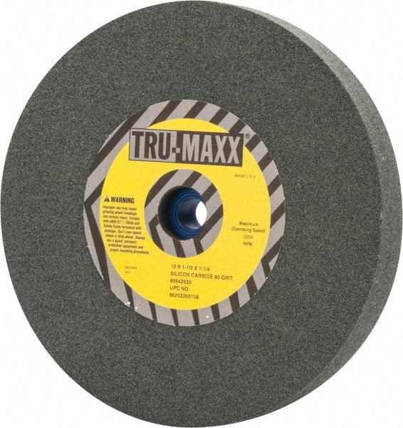 Tru-Maxx - 80 Grit Silicon Carbide Bench & Pedestal Grinding Wheel - 10" Diam x 1-1/4" Hole x 1-1/2" Thick, 3250 Max RPM, K Hardness, Medium Grade , Vitrified Bond - Exact Tooling