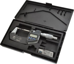 Mitutoyo - 1 Inch, 1.2598 Inch Throat Depth, Electronic Spline Micrometer - Accurate Up to 0.0001 Inch, 1/4 Inch Spindle Diameter, 0.18mm Head Diameter, Ratchet Stop Thimble, Data Output - Exact Tooling