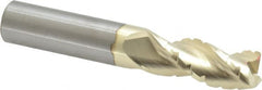 Accupro - 1/2" Diam, 1-1/4" LOC, 3 Flute Solid Carbide Roughing & Finishing Square End Mill - ZrN Finish, 3" OAL, 1/2" Shank Diam, Straight Shank, 37° Helix, Centercutting - Exact Tooling