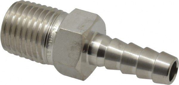 Ham-Let - 1/4" Grade 316 Stainless Steel Pipe Hose Connector - Barb x MNPT End Connections, 7,200 psi - Exact Tooling