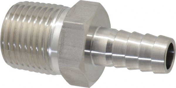 Ham-Let - 3/8 x 1/2" Grade 316 Stainless Steel Pipe Hose Connector - Barb x MNPT End Connections, 7,200 psi - Exact Tooling