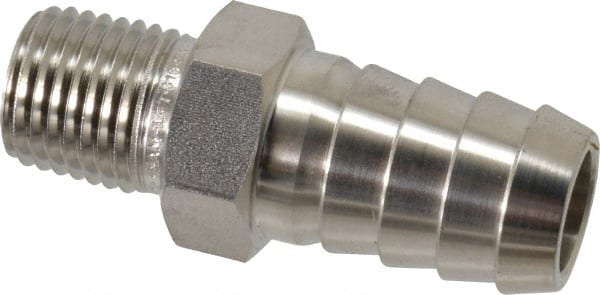 Ham-Let - 1/2 x 1/4" Grade 316 Stainless Steel Pipe Hose Connector - Barb x MNPT End Connections, 7,500 psi - Exact Tooling