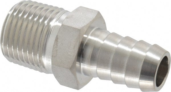 Ham-Let - 1/2" Grade 316 Stainless Steel Pipe Hose Connector - Barb x MNPT End Connections, 7,200 psi - Exact Tooling