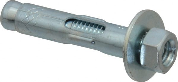 Red Head - 3/8" Diam, 3/8" Drill, 1-7/8" OAL, 2-3/4" Min Embedment Sleeve Concrete Anchor - Steel, Zinc-Plated Finish, Hex Nut Head, Hex Drive - Exact Tooling