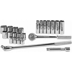 SK - 1/2" Drive Standard Deep Socket Set - 7/16 to 1-1/4", Inch Measurement Standard - Exact Tooling