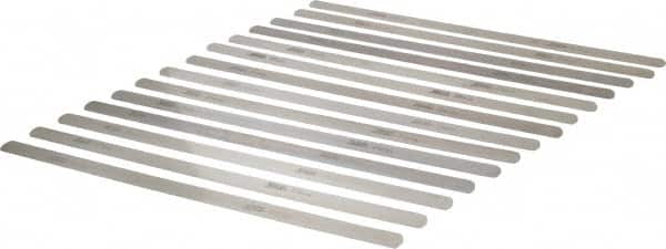 SPI - 14 Piece, 0.03 to 0.05mm Parallel Feeler Gage Set - 12" Long x 1/2" Wide, Tempered Steel - Exact Tooling