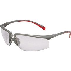 3M - Clear Lenses, Framed Safety Glasses - Anti-Fog, Scratch Resistant, Silver/Red Plastic Frame, Size Universal, Wrap Around - Exact Tooling
