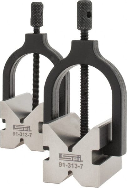 SPI - 1/2 to 1-3/32" Capacity, 90° Angle, Hardened Steel V-Block - 2" Long x 1-1/2" Wide x 1-1/2" High, Sold as 2 Block Set - Exact Tooling