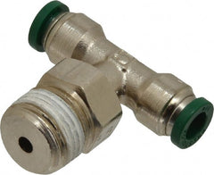 Parker - 1/4" Outside Diam, 3/8 NPTF, Nickel Plated Brass Push-to-Connect Tube Male Swivel Branch Tee - 300 Max psi, Tube to Male NPT Connection, Buna-N O-Ring - Exact Tooling